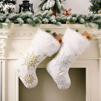

Christmas Snowflake Stockings Sock Decoration Fireplace Xmas Tree Hanging Pendant Ornament Candy Gift Bag