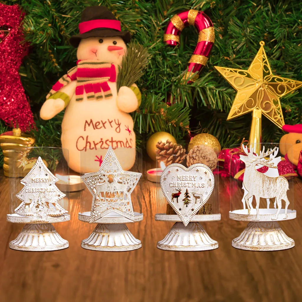 

Fashion Iron Candle Holder Christmas Ornaments Candlestick Desktop Candle Home Dinner Candlestick Christmas Party Decor Gift