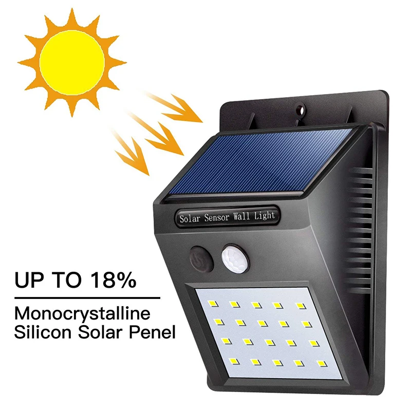 Anpro светодиодный настенный светильник на солнечной энергии, 2 шт., 20 светодиодный PIR датчик движения, водонепроницаемый светильник, уличный двор, дорожка для дома, сада, Лампа безопасности