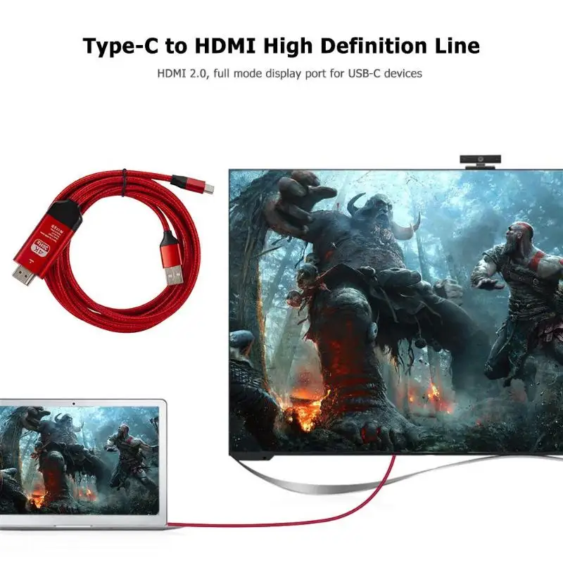 4K type-C к HDMI алюминиевый сплав 2 м кабель конвертера с USB для телефона ноутбука