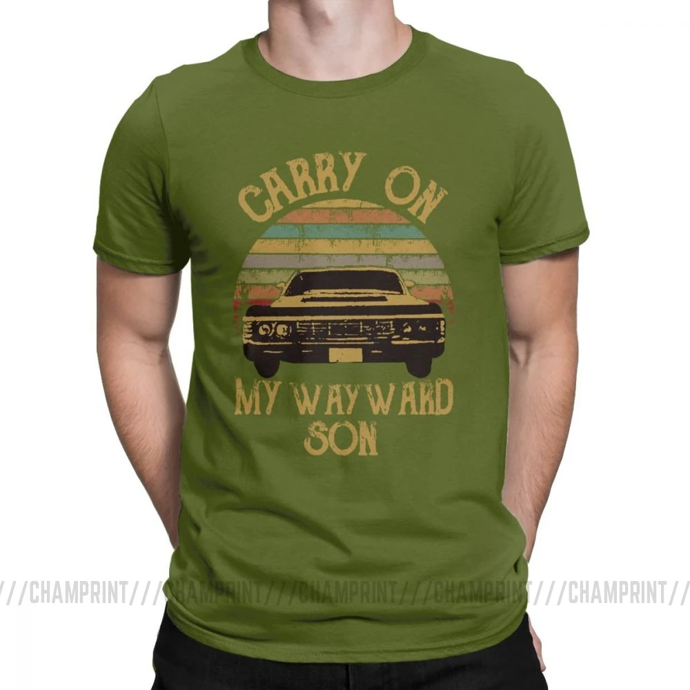 Футболки «Сверхъестественное» винтажные мужские футболки Carry On My wayard Son Dark Heather Уникальные футболки хлопковая одежда с принтом - Цвет: Армейский зеленый