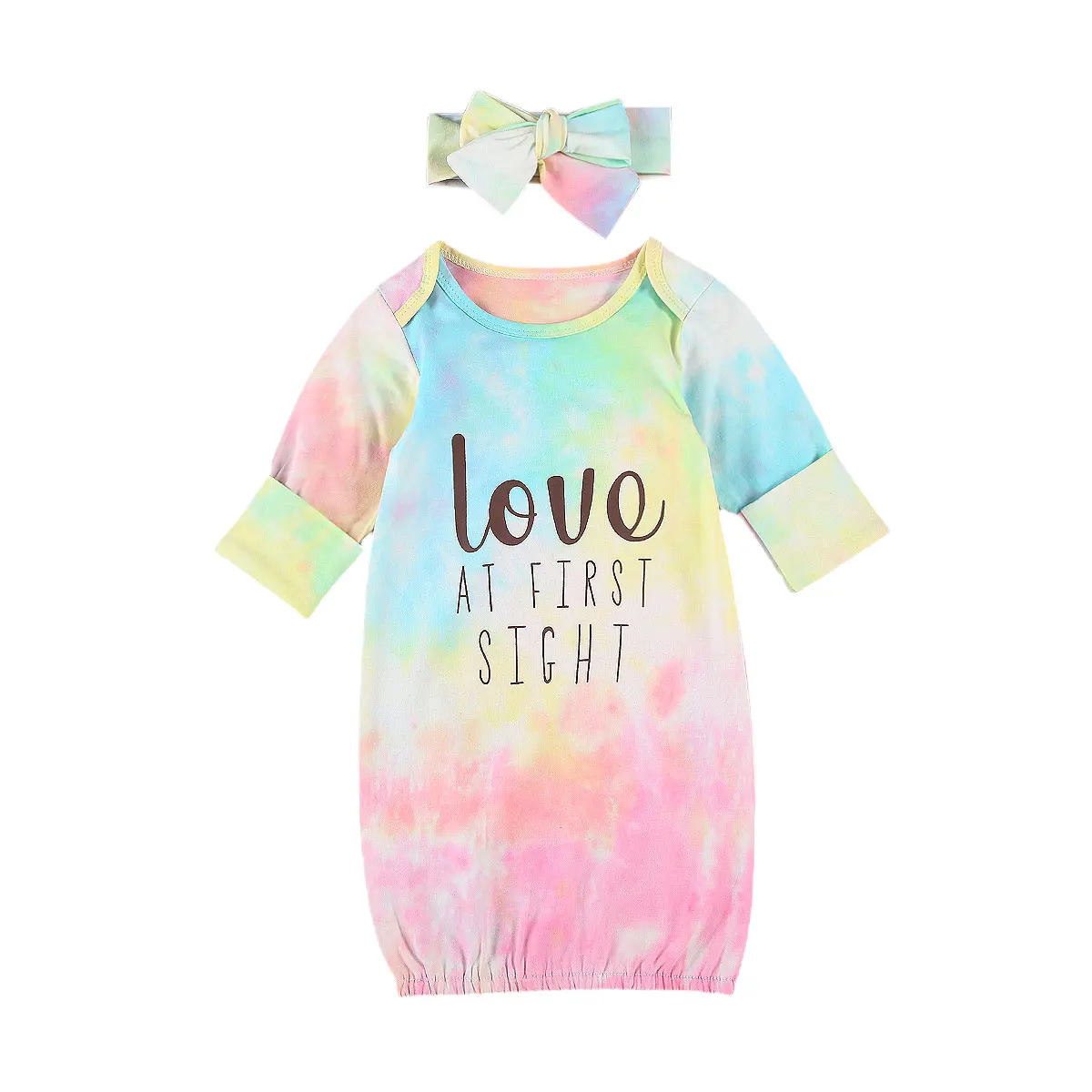

2020 Fall Autumn Winter 0-6M Newborn Baby Girls Sleeping 2Pcs Set Tie Dye Letter Print Long Sleeve Sleeping Bag+Headband