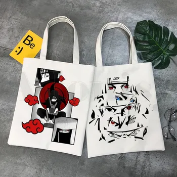 

Naruto Japan Anime Uchiha Sasuke Itachi Akatsuki Graphic Cartoon Print Shopping Bags Girls Fashion Casual Pacakge Hand Bag