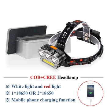 

COB led headlamp red light head lamp Power bank charge xml t6 usb headlight head torch lantern 18650 hunting lamp lampe frontale