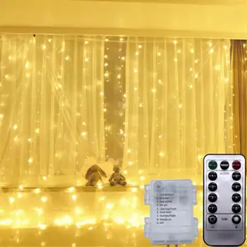 

3M*3M 300LEDs AA battery powered LED Curtain Fairy String Light Remote Controlled Wedding Party Home Garden Wall Bedroom Outdoor