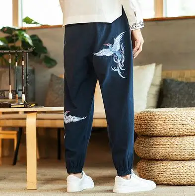 Navy Blue Zongke кран брюки с вышивкой мужская Японская уличная одежда Спортивные штаны мужские модные джоггеры брюки мужские тренировочные 5XL Осень новинка - Цвет: Navy Blue