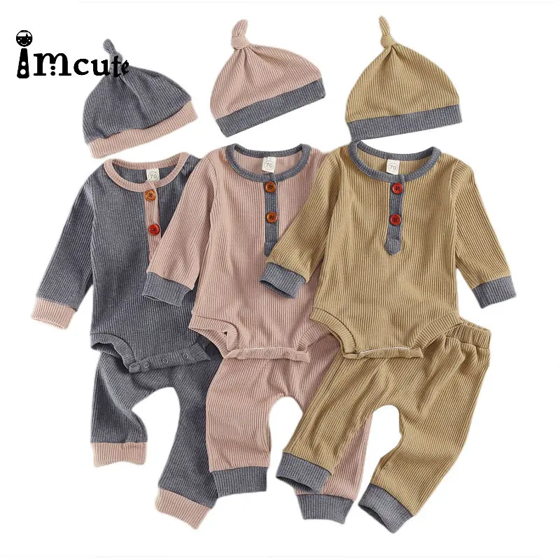 3 шт. хлопковые боди с длинным рукавом и штаны для новорожденных|Комплекты одежды|