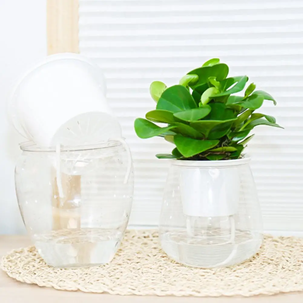 Home Garden Clear Self Watering Succulent Plant Flower Pot Plastic Planter Decor