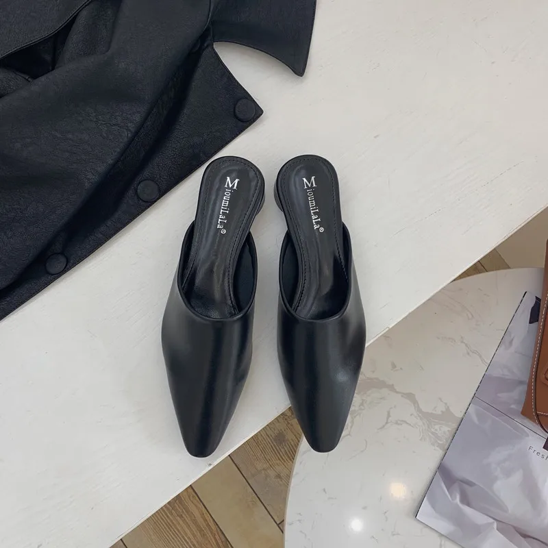

chain women's spring outer a pedal chunky heel lazy Muller ban Pointed Toe Spring/Autumn flat shoes woman zapatos de mujer