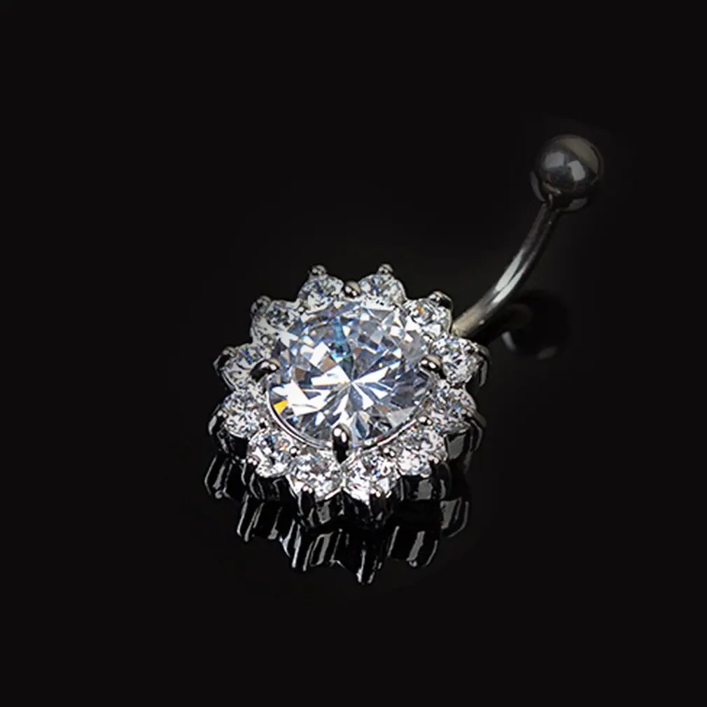 Flower Crystal Gem Navel Buckle Belly Ring Piercing Body Inlaid Nail Button Paragraph for Women 2019 Fashion |