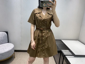 

2020 New High Quality Women Runway Dresses Summer Temperament Lapel Wild Double-breasted Shirt Collar Dress