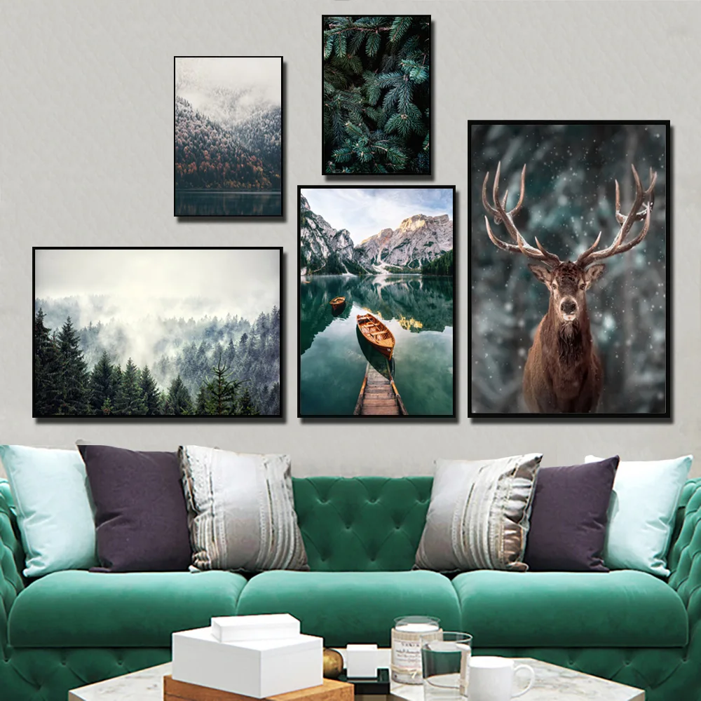

Nordic Home Decor Deer With Winter Lake Landscape Canvas Art Prints Animals Wall Painting On Poster Pictures For Living Room