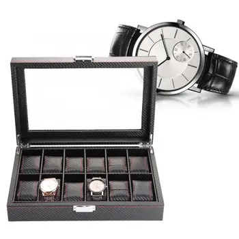 

12 Slot Watch Box Travel Carbon Fiber Case Jewelry Display Storage Collector Organizer Watch Holder Gift Box for Watch Storage l