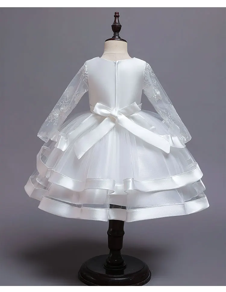 Hot Selling Small CHILDREN'S Princess Cake Dress CHILDREN'S Dress Gauze Long Sleeve 2-10-Year-Old Lace Dress