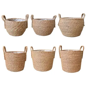 

Nordic Handmade Straw Storage Basket Floor Indoor Flower Pot Planter Home Living Room Bedroom Decoration