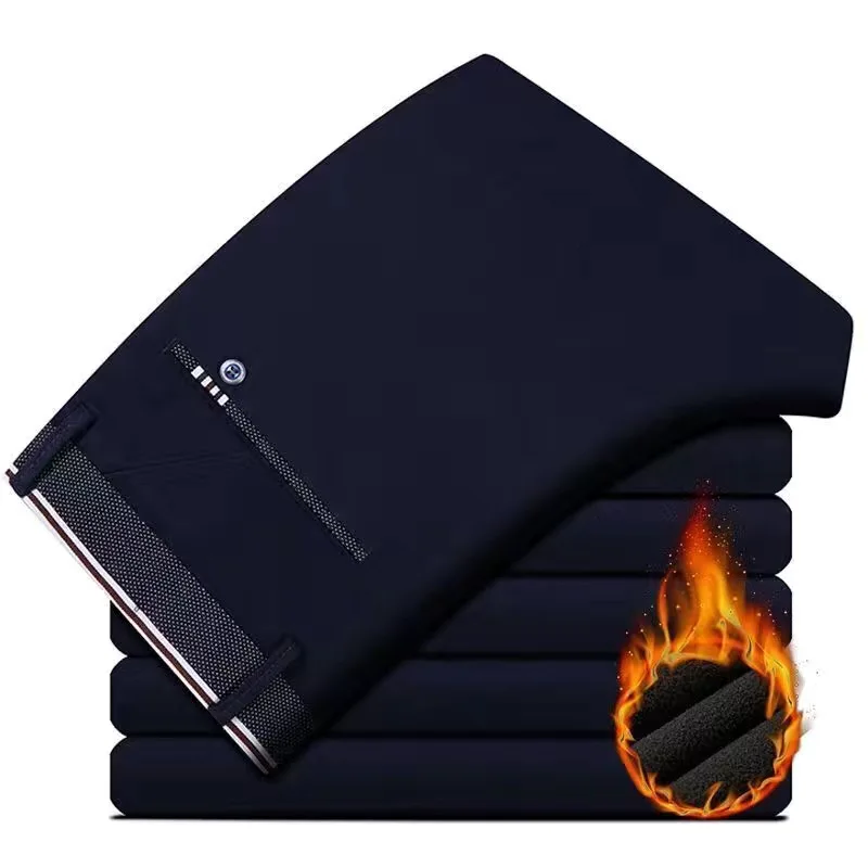 Pantalones largos ajustados informales para hombre, pantalón grueso elástico de negocios, Pantalones largos