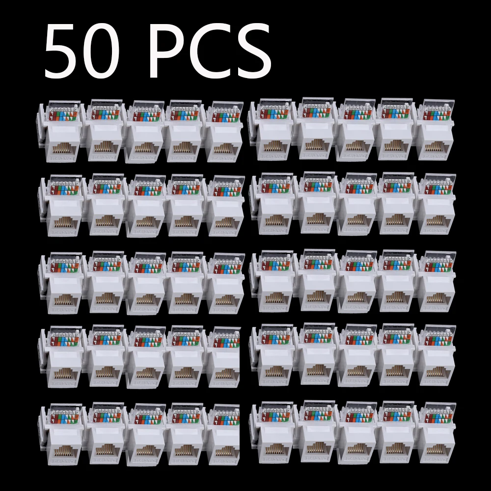 

50pcs Tool-free CAT5E UTP network module RJ45 connector Information socket Computer Outlet cable adapter Keystone Jack FOR AMP