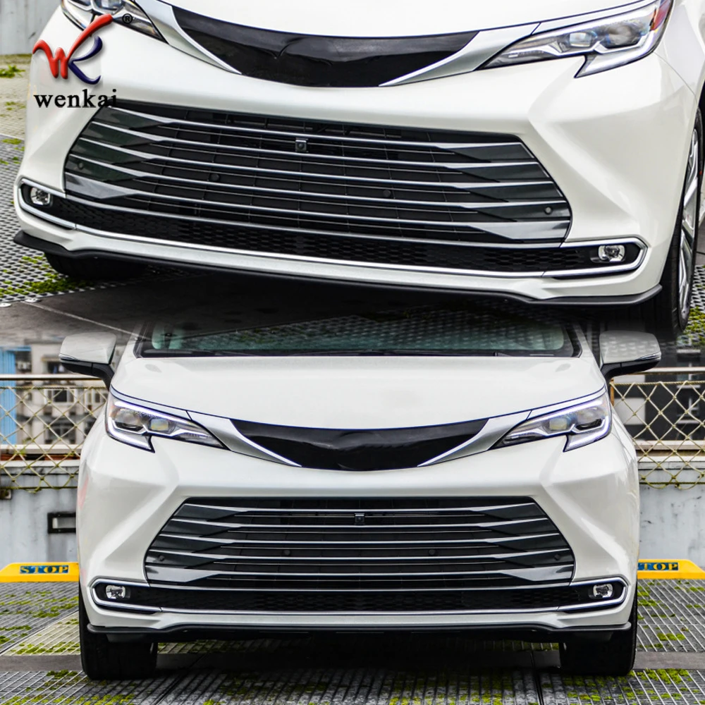 Chrome Car Front Central Grille Cover Molding Trims For Toyota Sienna 2021-2022 