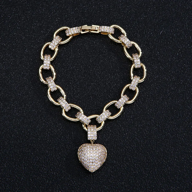 

Funmode Hip Hop Charm Heart Shape Full Cubic Zircon Women Bracelet For Women Party Jewelry Cuff Bangle Cheap Wholesale FB102
