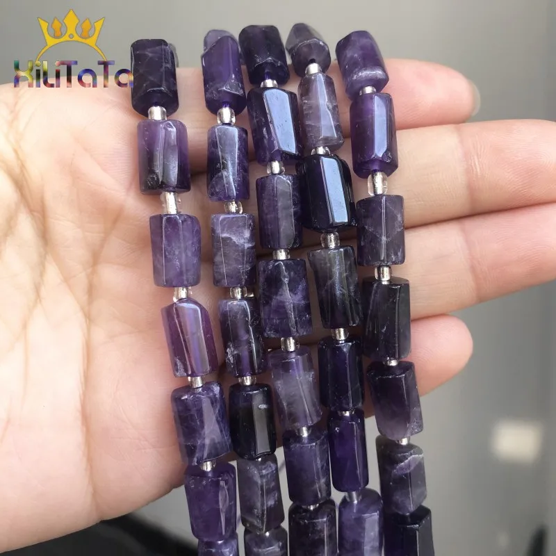 Natural Faceted Purple Amethysts Stone Beads Cylinder Spacer Beads For Jewelry DIY Making Bracelet Necklace Accessories 7.5”
