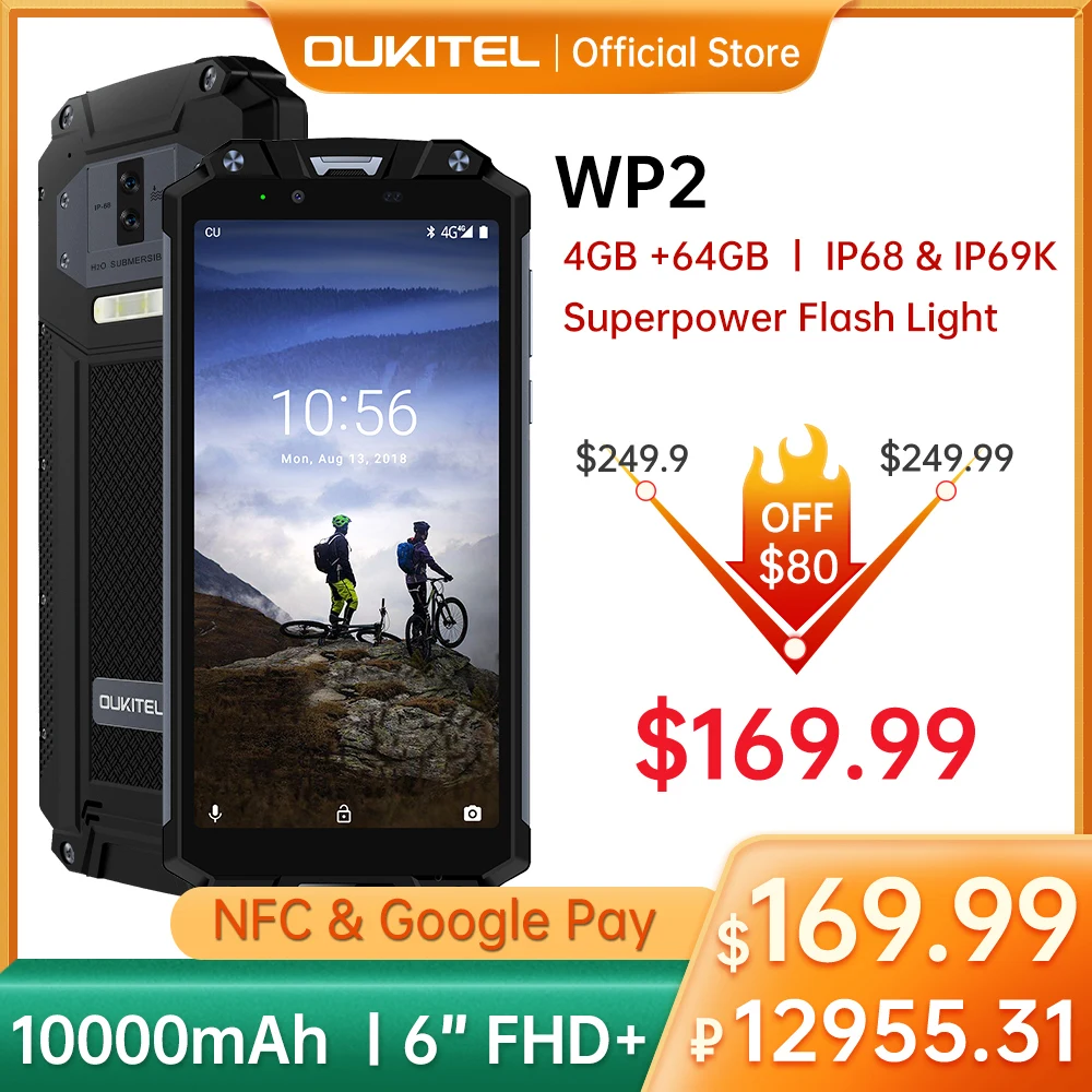 Смартфон Oukitel WP2 4G NFC IP68 4 ГБ 64 экран 6 0 дюйма 10000 мАч Восьмиядерный процессор MT6750T