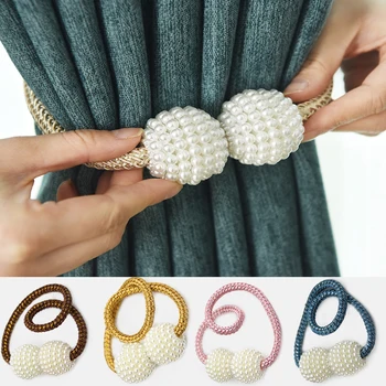 

1x Hanging Ball Buckle Tie Back Curtain Accessories Home Decor Curtain Holders Tie Back Buckle Clips Pearl Magnetic Curtain Clip