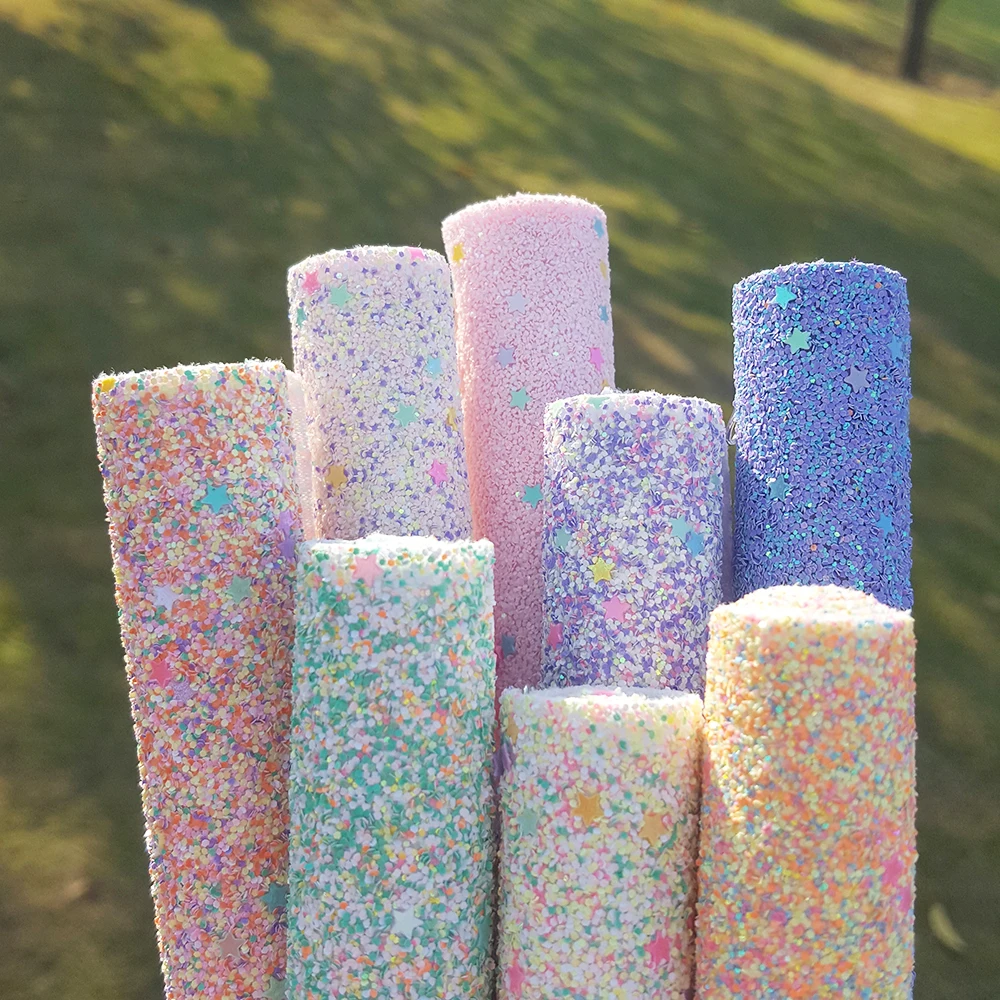 QIBU 20*120cm Chunky Glitter Fabric Rolls Colorful Faux Leather Sheet Materials For Home Decoration DIY Hairbow Bags Accessories