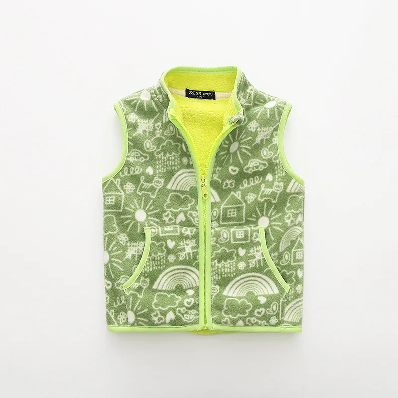 Брендовый Осенний жилет для мальчиков двусторонний флисовый жилет для девочек; Верхняя одежда для мальчиков; пальто одежда для малышей Детская одежда - Цвет: Армейский зеленый