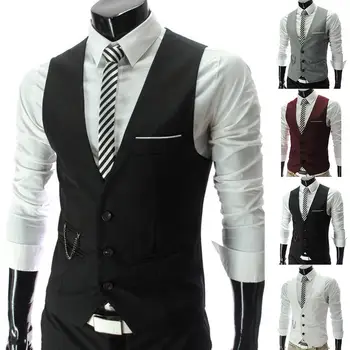 

Fashion Men Vests Waistcoat Vest Solid Color V Neck Sleeveless Buttons Blazer Plus Size Formal Business Jacket Vests