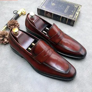 

men Square toe Fashion dress formal shoes slip-on handmade shoes party wedding shoes size 38-44