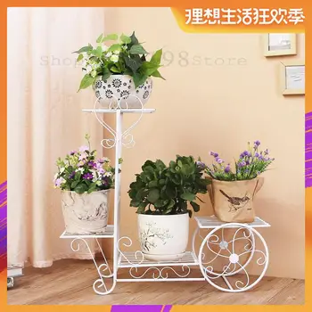 

European new wrought iron flower shelf rack home floor-style living room green flower pot shelf multi-layer indoor flower stand