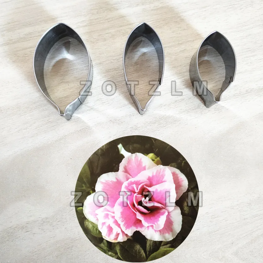 3pcs/lot Belgium Azalea Leaf Shape Stainless Steel Cookie Cutters Flower Series Fondant Cookie Mold Cake Decorating Tools JSM059