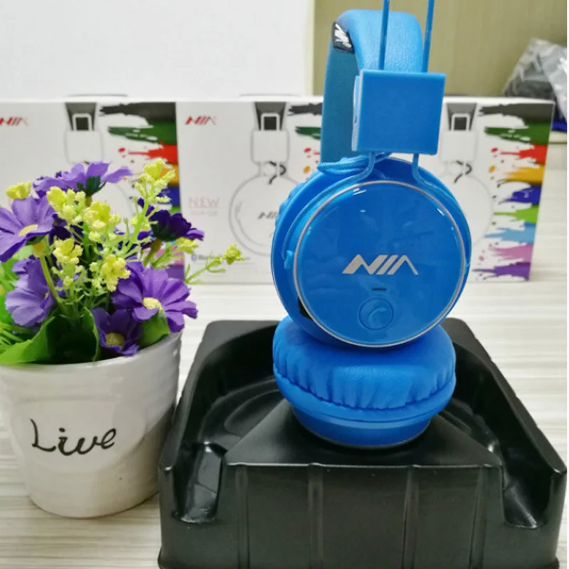Синий nia Q8 Беспроводной Headphon Bluetooth гарнитура складная наушники с микрофоном Поддержка TF карта fm-радио наушники - Цвет: Синий