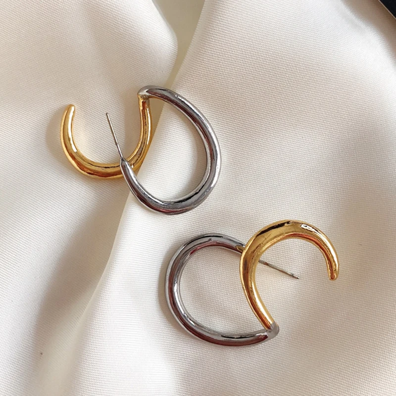 

SRCOI Gold Silver Metal Double Layer Hollow Open Hoop Earring 2019 New Geometric Alloy Circle Earrings Women Girls Party Jewelry