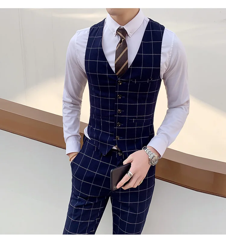 Жилет+ брюки) бренд мужской бутик клетчатый жилет для делового костюма жениха свадебное платье сценическая безрукавка соцбрюки Умные повседневные брюки