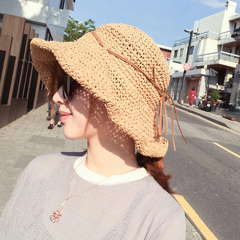 

Korean-style Foldable Straw Hat Female Summer Small Fresh Beach Sun-resistant Face Covering Outing Versatile Bucket Hat Sun Hat