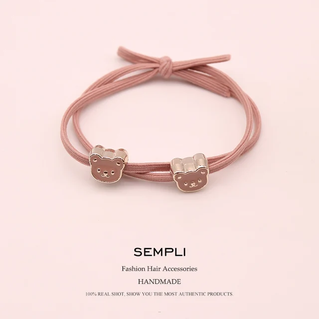 Sempli Pink Color Solid Elastic Hair Bands Love Dog Headband Women Animal Rubber Band Lady Letters Hair Accessories Scrunchie Bear