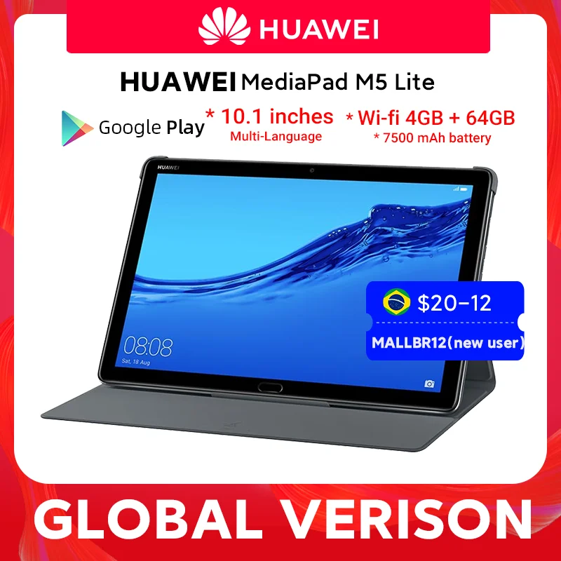 Versión Global HUAWEI MediaPad M5 lite Tablet PC de 10,1 pulgadas 3GB 32GB MicroSD Kirin 659 Octa Core LTE 7500 mAh Android 8,0