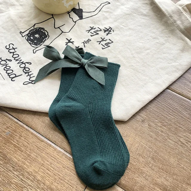 Сезон осень-зима; милые носки с бантом для маленьких девочек; хлопковые детские носки принцессы; модные вязаные детские носки-тапочки в подарок; домашние тапочки для малышей - Цвет: Green