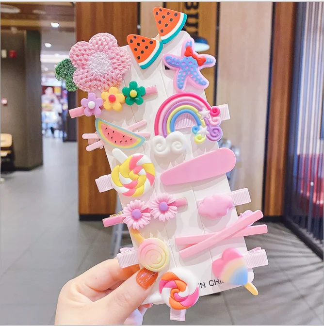 1 Set Of New Girl Cute Cartoon Fruit Animal ColorfulHairpin Iittle Girl Side Clip BB Hairpin Baby Fashion Hair Accessories