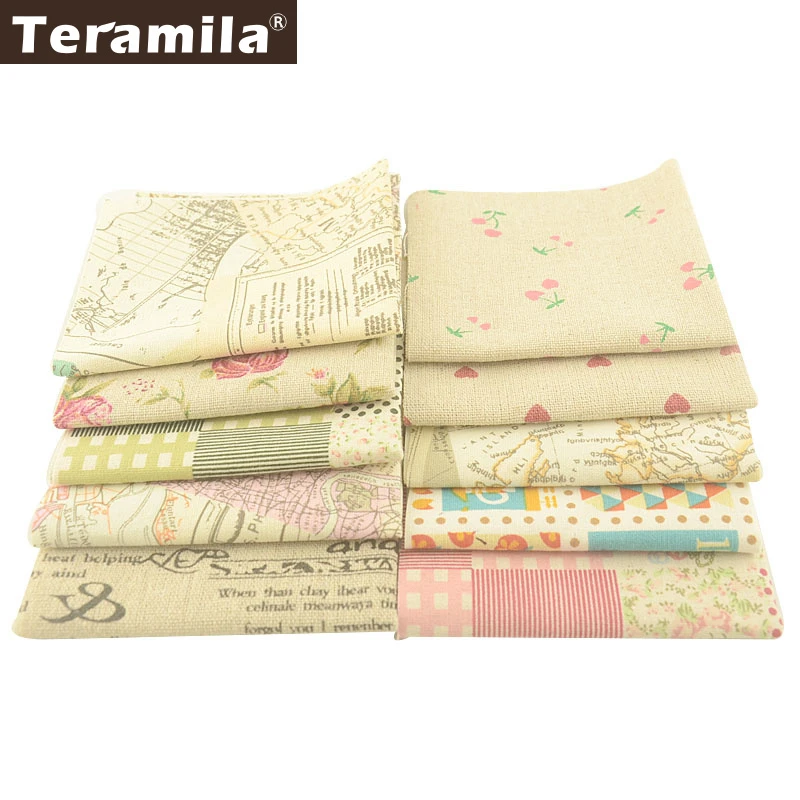 Хлопок teramila белье Fabric10 шт./партия 20x20 см Telas Tissus Холст Ткань DIY Швейные дома подушки Шторы нашивки одеяла ткань