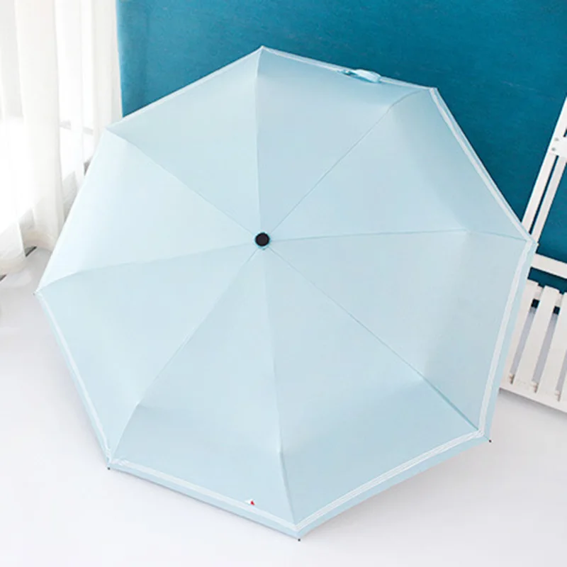 Трехслойный Зонт от дождя, женский, мужской, черное покрытие, солнцезащитный, ветрозащитный, складной зонтик, 8 ребер, парусник, мини-зонтик, детский подарок - Цвет: Blue