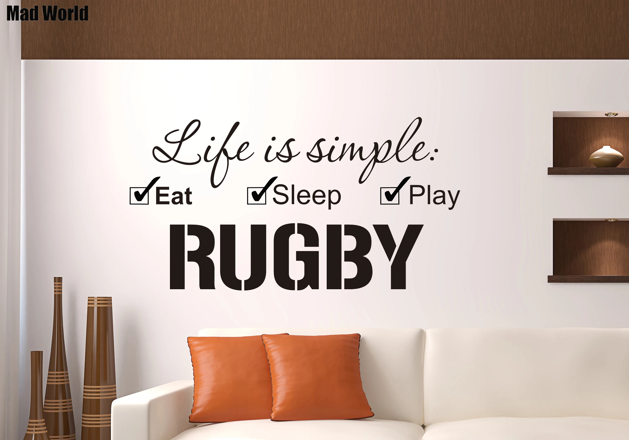 Life Is Simple Play Rugby Wall Art Sticker Quote Decal Vinyl Transfer