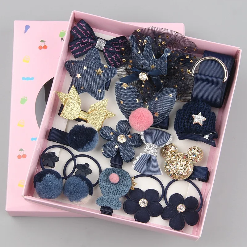 18pcs/set Children Cartoon Hair Clip Headwear Boxed Hairpin Rope Accessories Ring Circle Kid Lovely Rubber Band Girl Gift