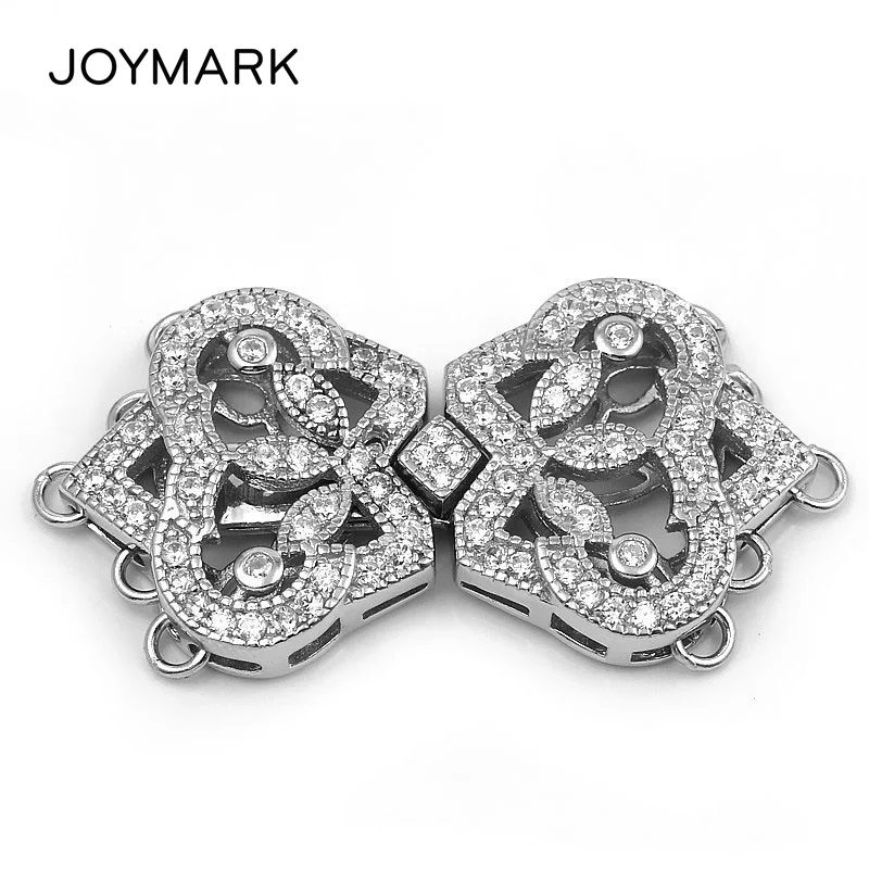 

5 Strands Sterling Silver Micro Pave Zircon Multifunction Box Clasps Pearl Jewelry Bracelet Necklace Connector Charm SC-CZ030