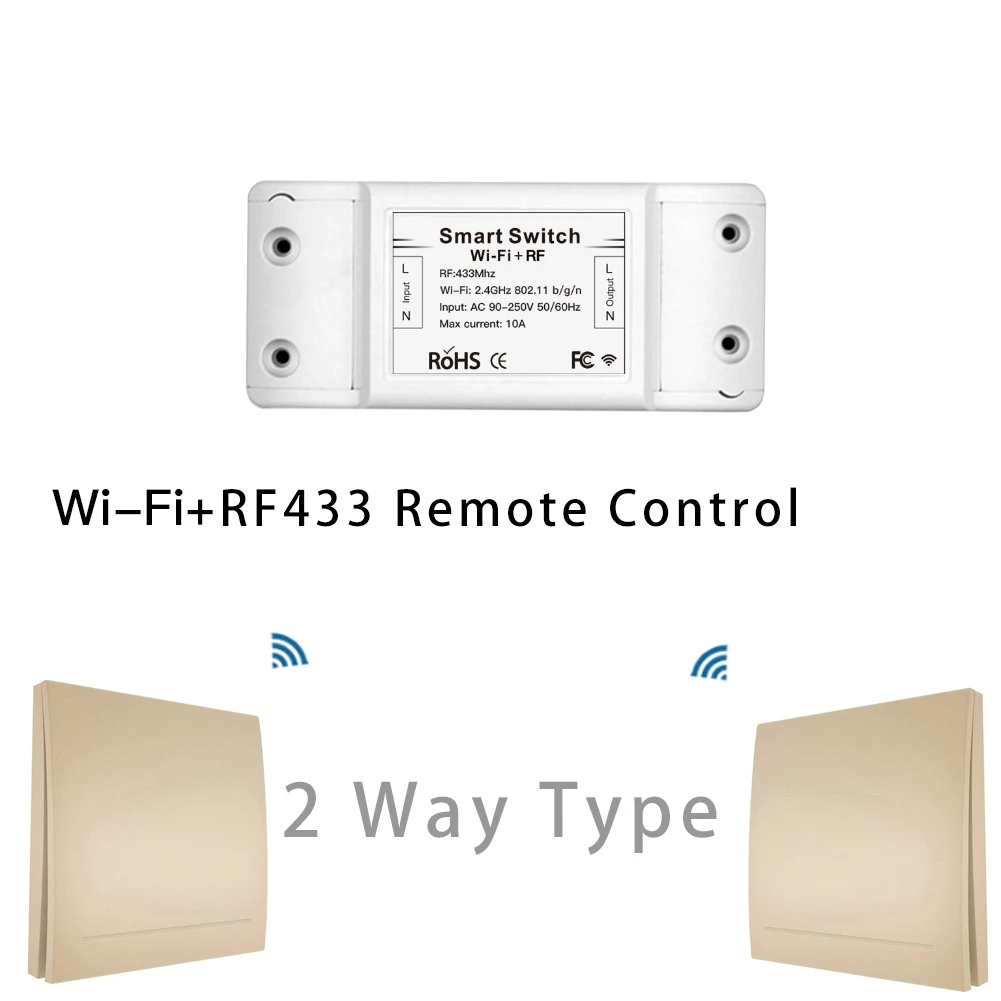 RF433Mhz+ Wifi беспроводной пульт дистанционного управления смарт-переключатель, настенный панельный передатчик, приложение Smart Life/Tuya, работает с Alexa Google Home - Цвет: Gold Kit 2-Way