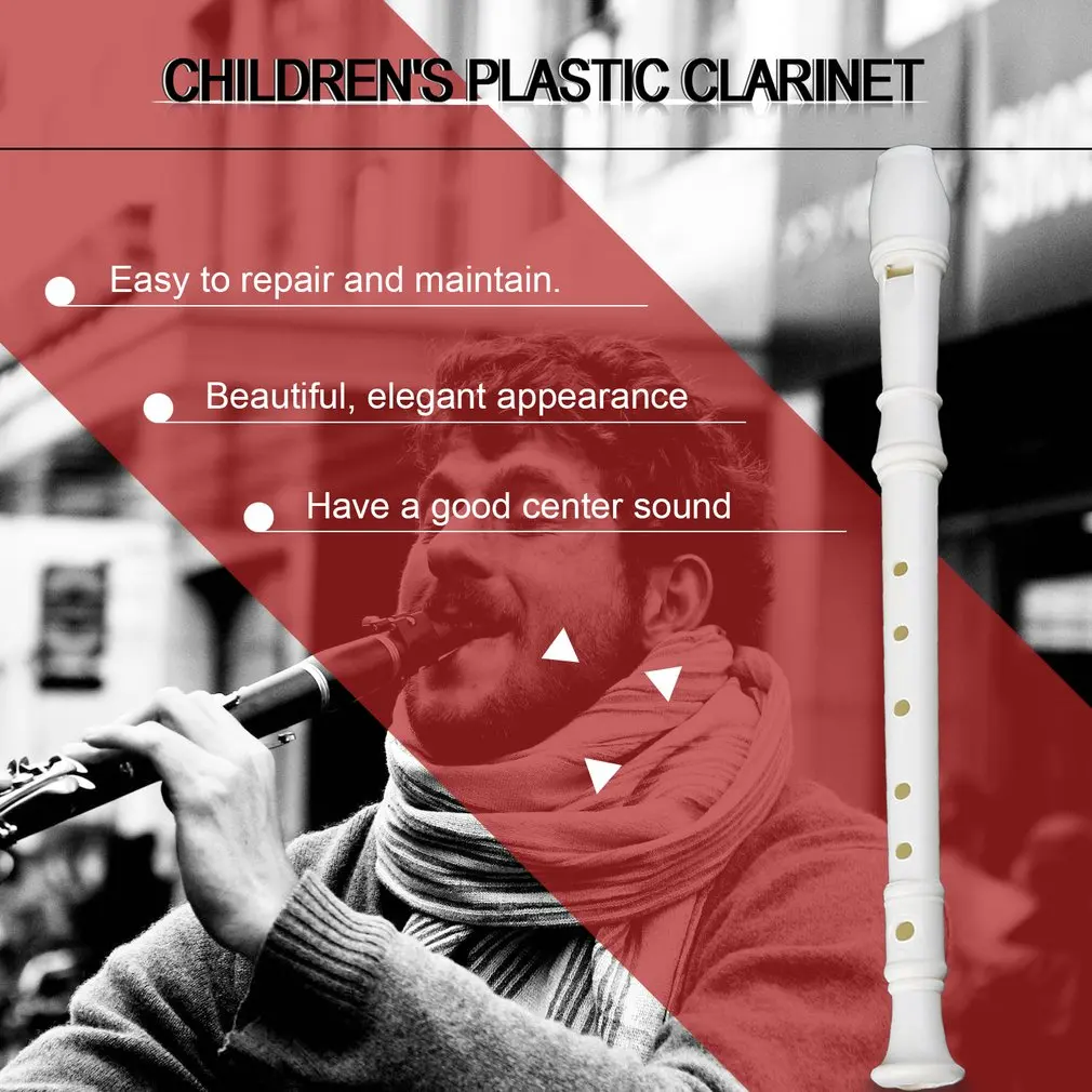Portable Size White ABS Resin Instrument Musical Soprano Recorder Long Flute Fingering Early Education For Children