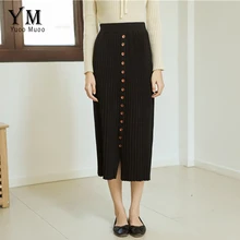 YuooMuoo женская черная винтажная миди юбка осень высокая талия однобортный корейский стиль Женская плиссированная юбка