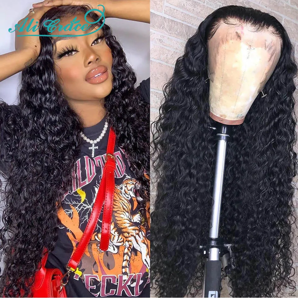 

Malaysian Deep Wave Hair Wigs Pre-Plucked 13X4 Lace Front Human Hair Wigs Natural Hair Line With Baby Hair Ali Grace Wigs