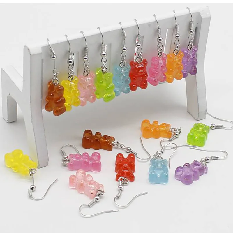 

Cute Bear Originality Statement Minimalist Dangle Earring Jelly Gummy Bears Pendant Drop Earrings Ear Studs Stud Earings Women